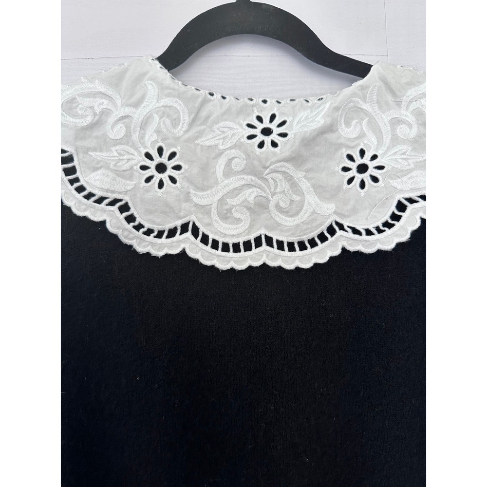 & Other Stories Paris Atelier Black Wool Alpaca Cardigan M Eyelet Lace Collar - Picture 3 of 9